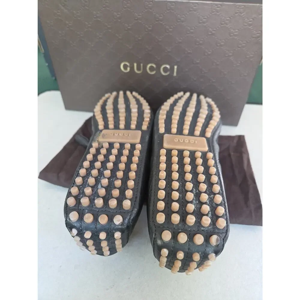 GUCCI Loafers Leather Shoes Laces Tassels Bamboo Navy Men's Size UK 8 Us8.5
